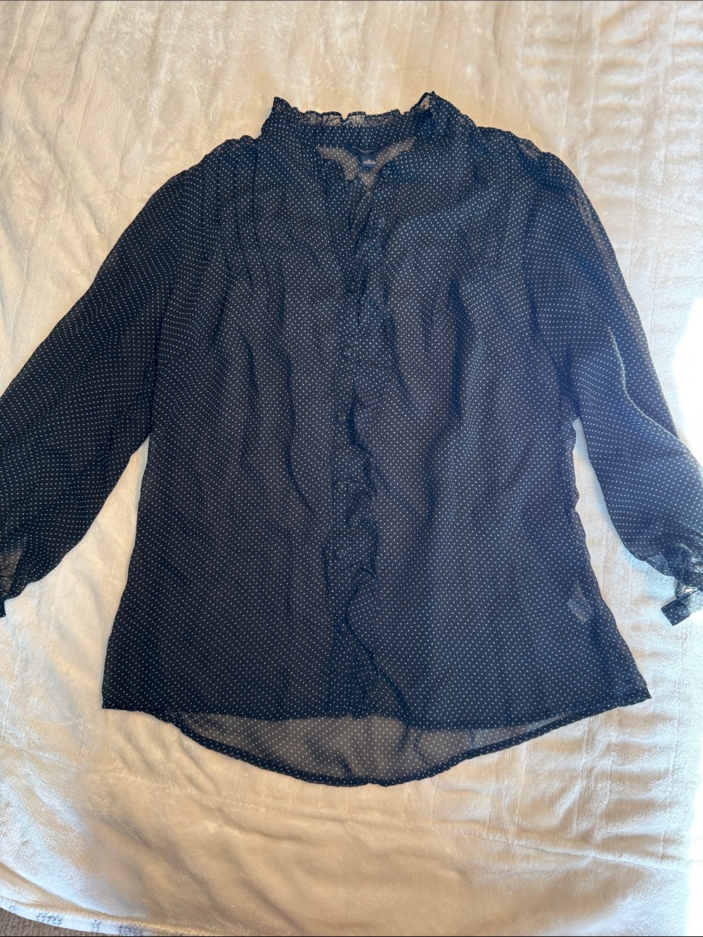 Banana Republic Black Polka Dot Ruffle-Trim Blouse